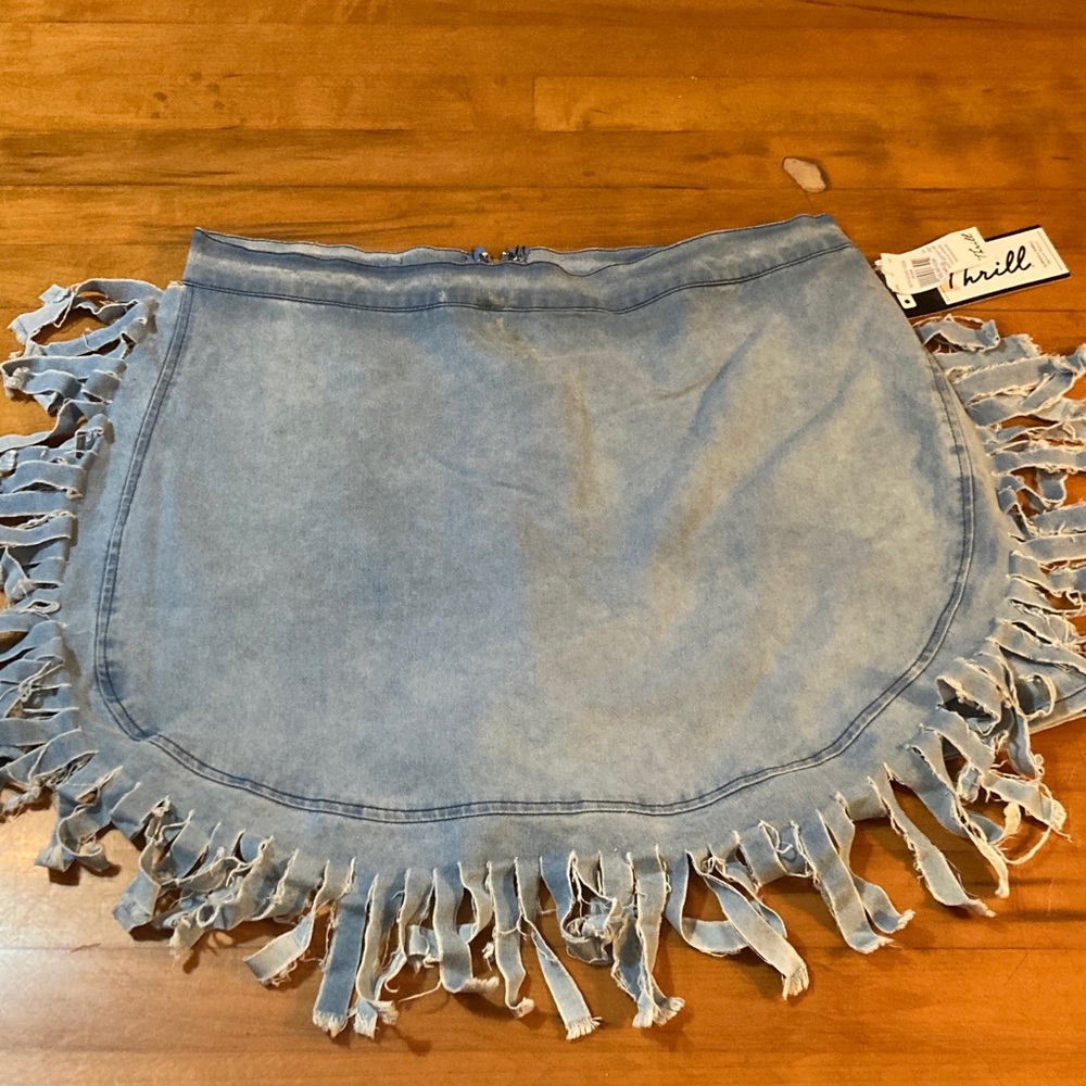 Thrill Blue Denim skort with Fringes